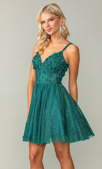 Fit-and-Flare Corset Glitter Homecoming Dress 3342