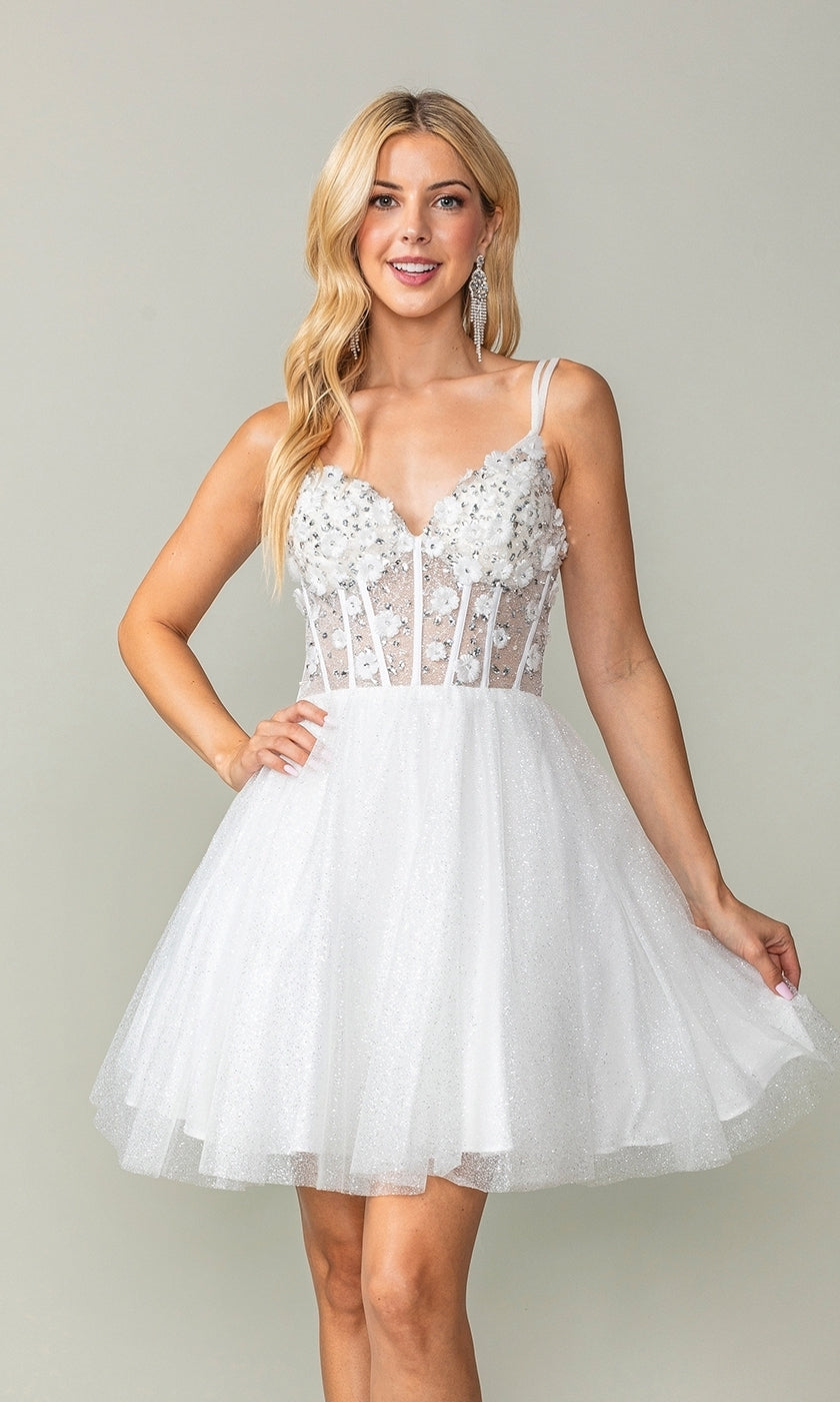 Fit-and-Flare Corset Glitter Homecoming Dress 3342