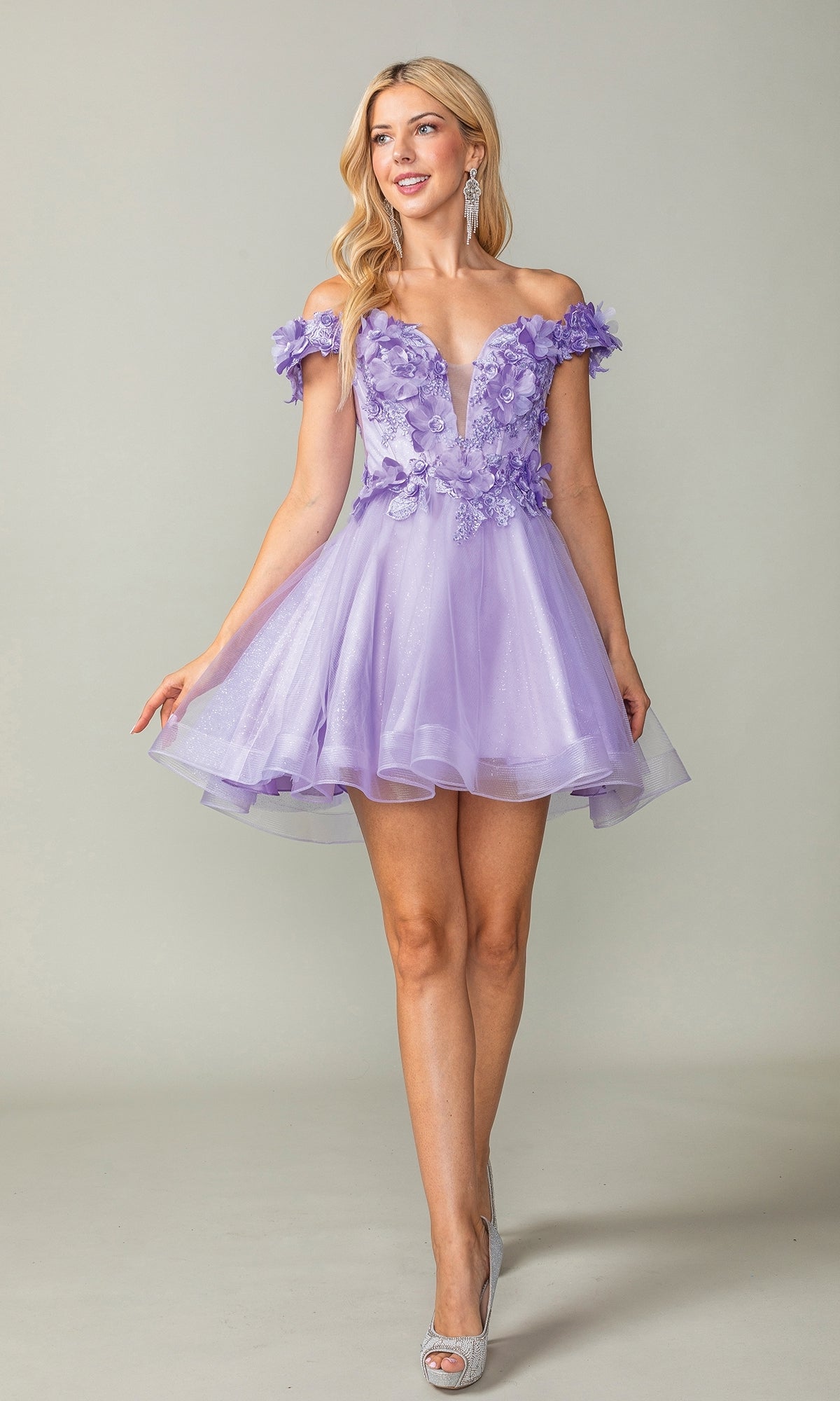 Off-the-Shoulder Short Babydoll Hoco Dress 3344