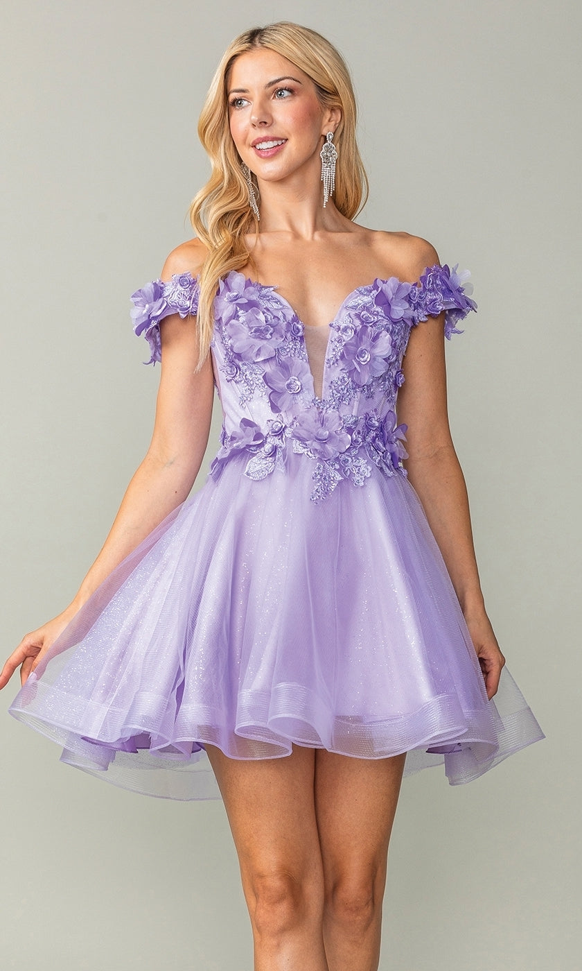 Off-the-Shoulder Short Babydoll Hoco Dress 3344