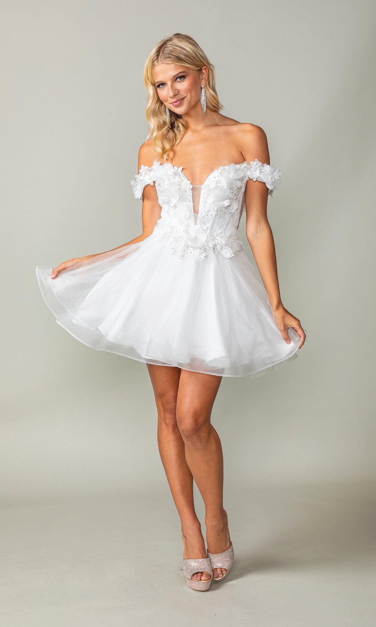 Off-the-Shoulder Short Babydoll Hoco Dress 3344