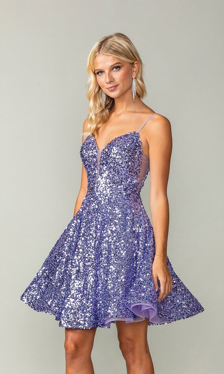 Short A-Line Sequin Hoco Dress 3356