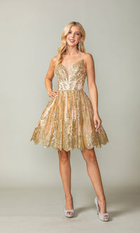 Scallop Hem Short Glitter Homecoming Dress 3358