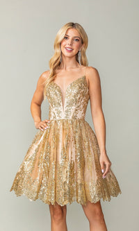 Scallop Hem Short Glitter Homecoming Dress 3358