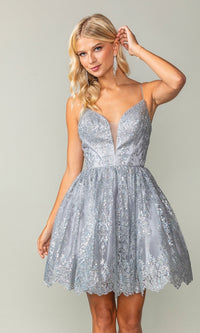 Scallop Hem Short Glitter Homecoming Dress 3358