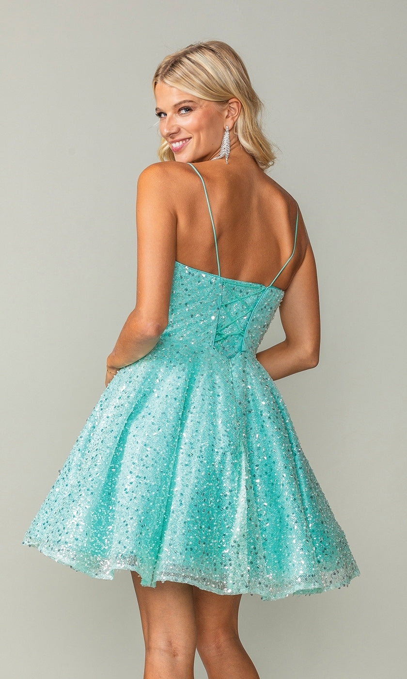 Short A-Line Sequin Homecoming Dress 3359