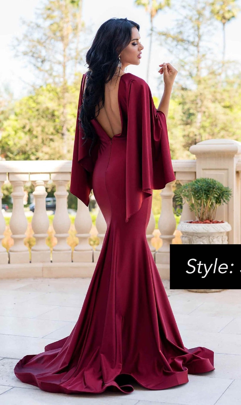 Long Cape-Sleeve Formal Dress: Jessica Angel 336