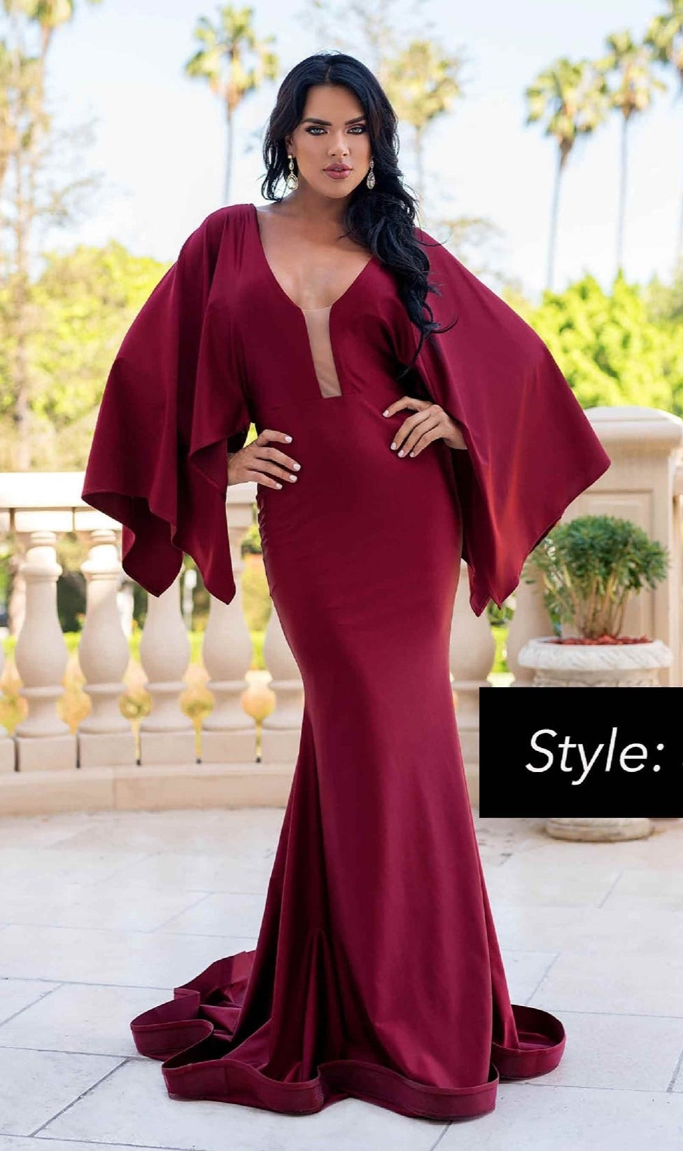 Long Cape-Sleeve Formal Dress: Jessica Angel 336