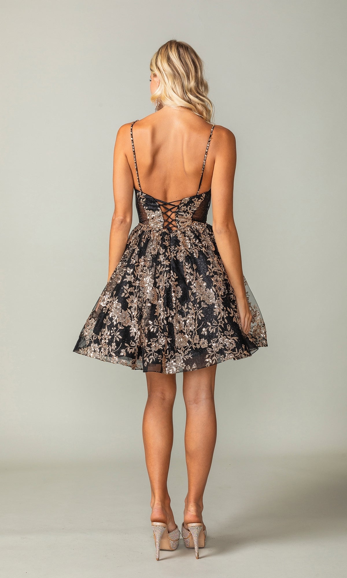 Short A-Line Glitter-Print Homecoming Dress 3360