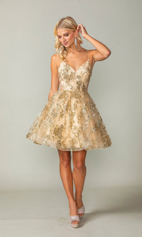 Short A-Line Glitter-Print Homecoming Dress 3360