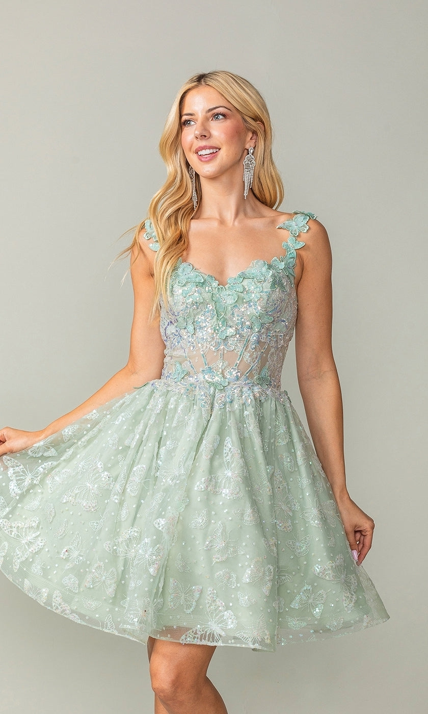 Embellished Short Homecoming Dress with Butterflies