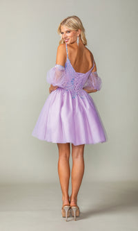 Puff-Sleeve Short Purple Homecoming Dress 3362