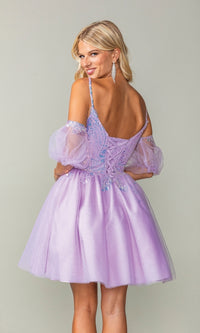 Puff-Sleeve Short Purple Homecoming Dress 3362