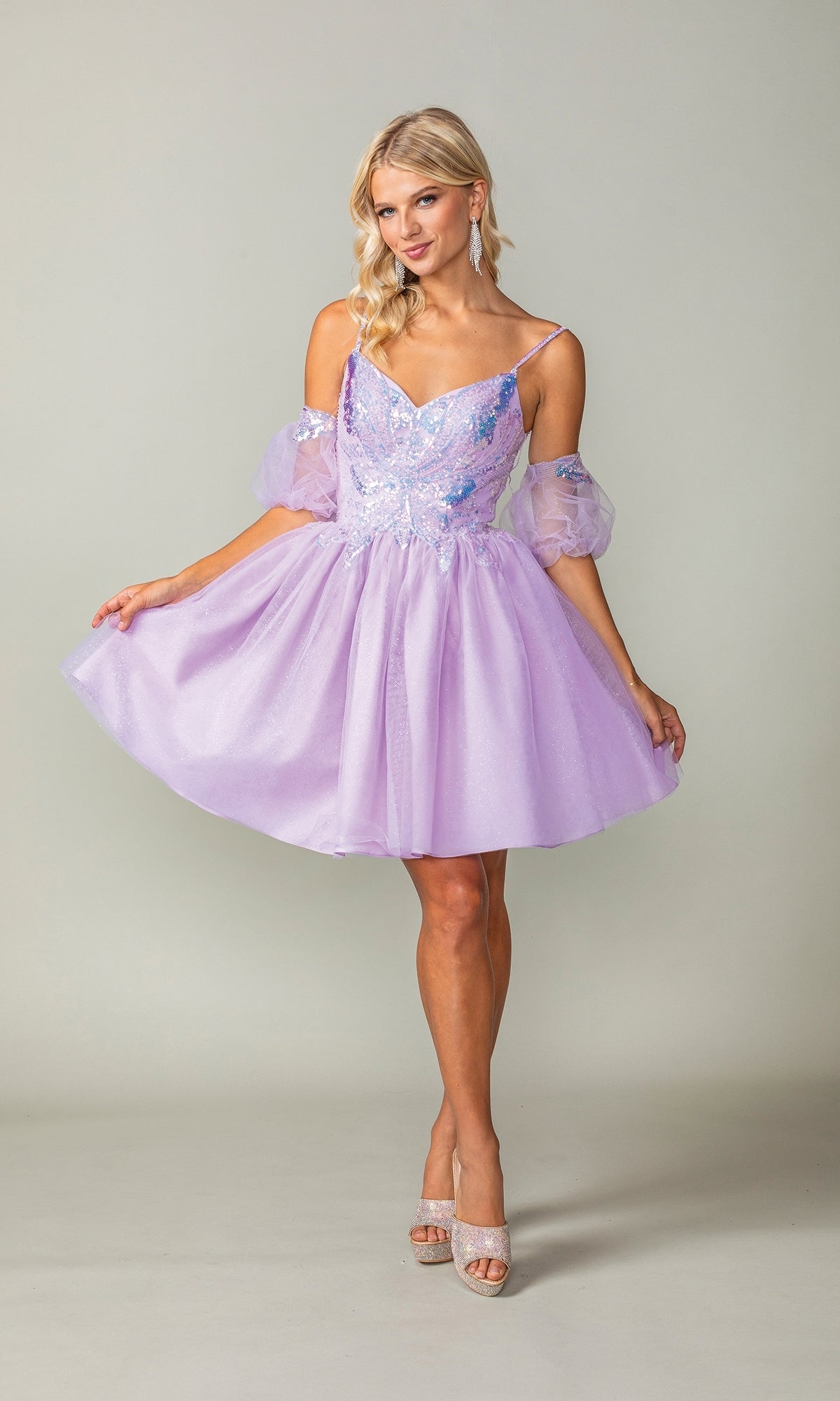 Puff-Sleeve Short Purple Homecoming Dress 3362