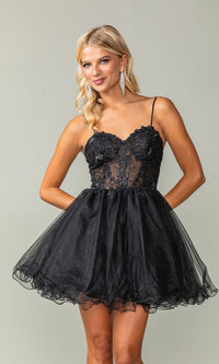 Sheer-Waist Short Babydoll Homecoming Dress 3382