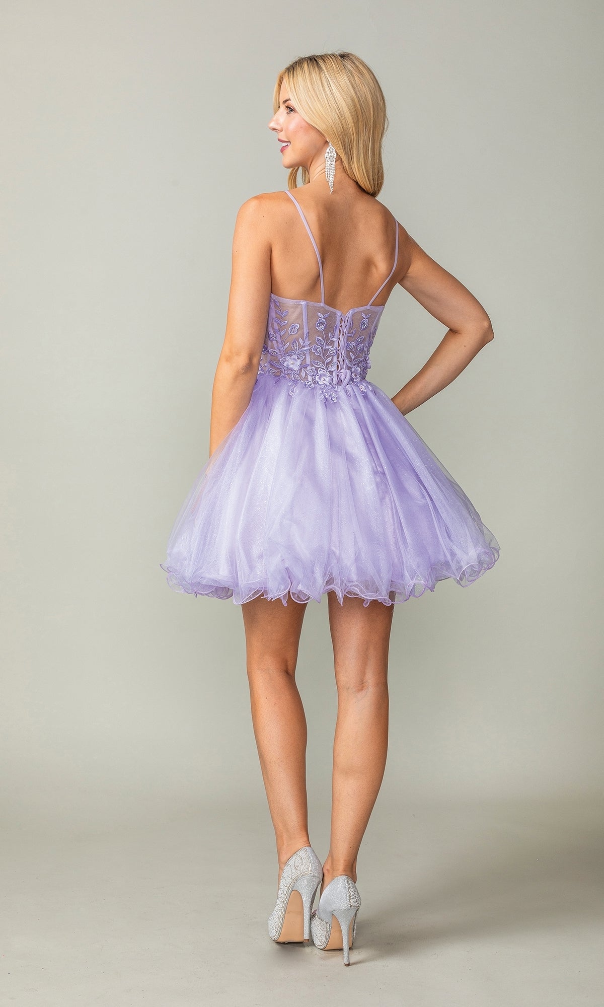 Sheer-Waist Short Babydoll Homecoming Dress 3382