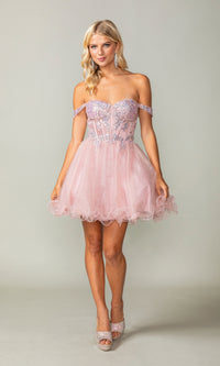 Off-Shoulder Short Corset Homecoming Dress 3383