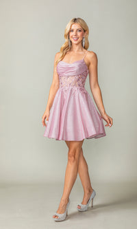 Cowl-Neck Short Glitter Homecoming Dress 3386