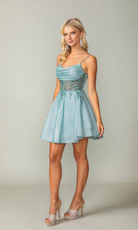 Cowl-Neck Short Glitter Homecoming Dress 3386