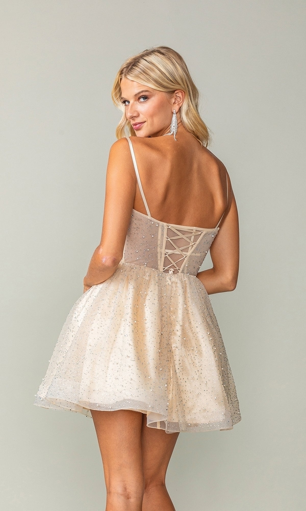 Short Glitter Fit-and-Flare Homecoming Dress 3389