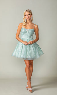 Short Glitter Fit-and-Flare Homecoming Dress 3389