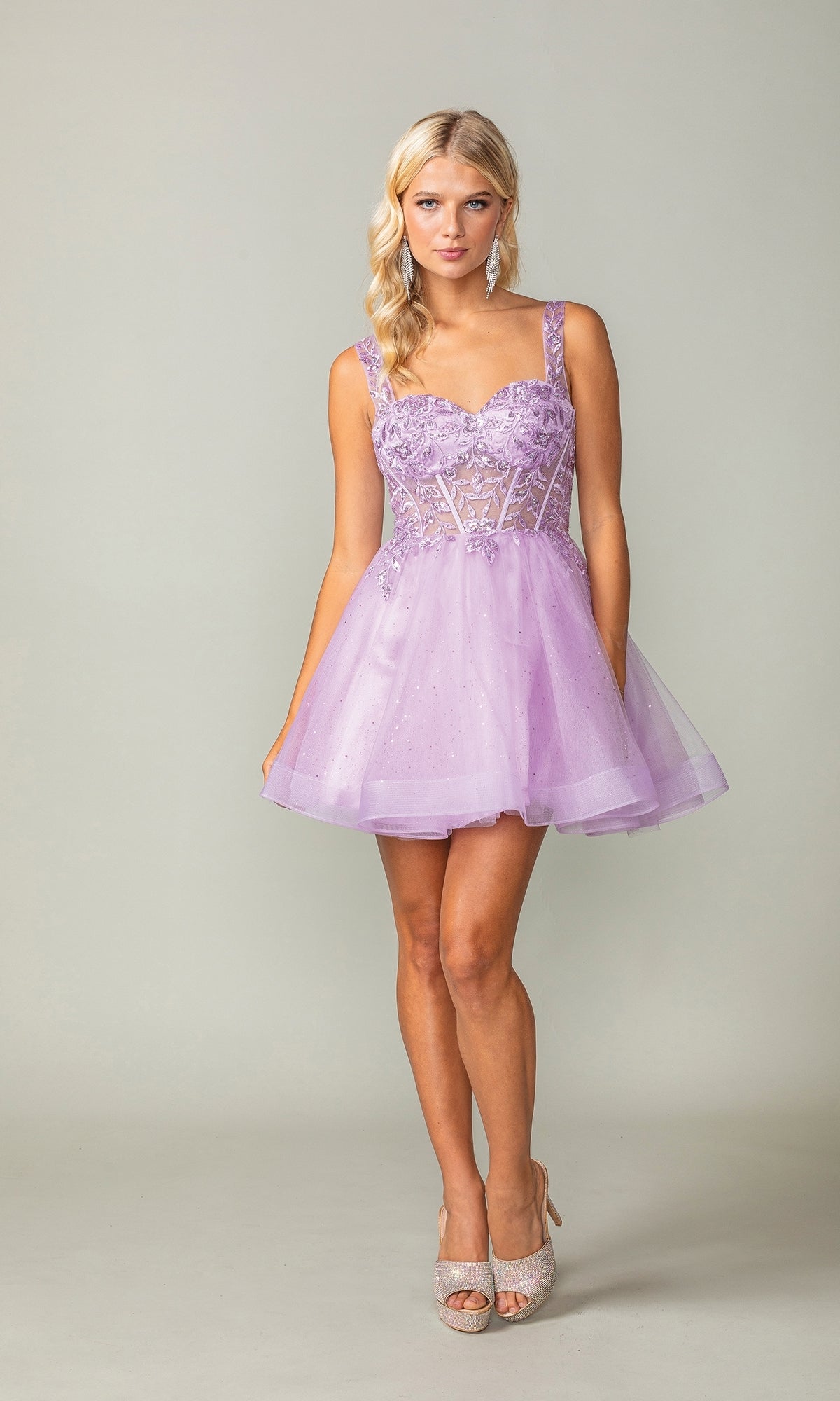 Embroidered-Bodice Short Lace-Up Hoco Dress 3390