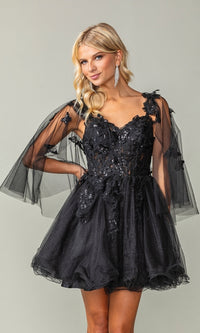 Butterfly-Cape Short A-Line Homecoming Dress 3393