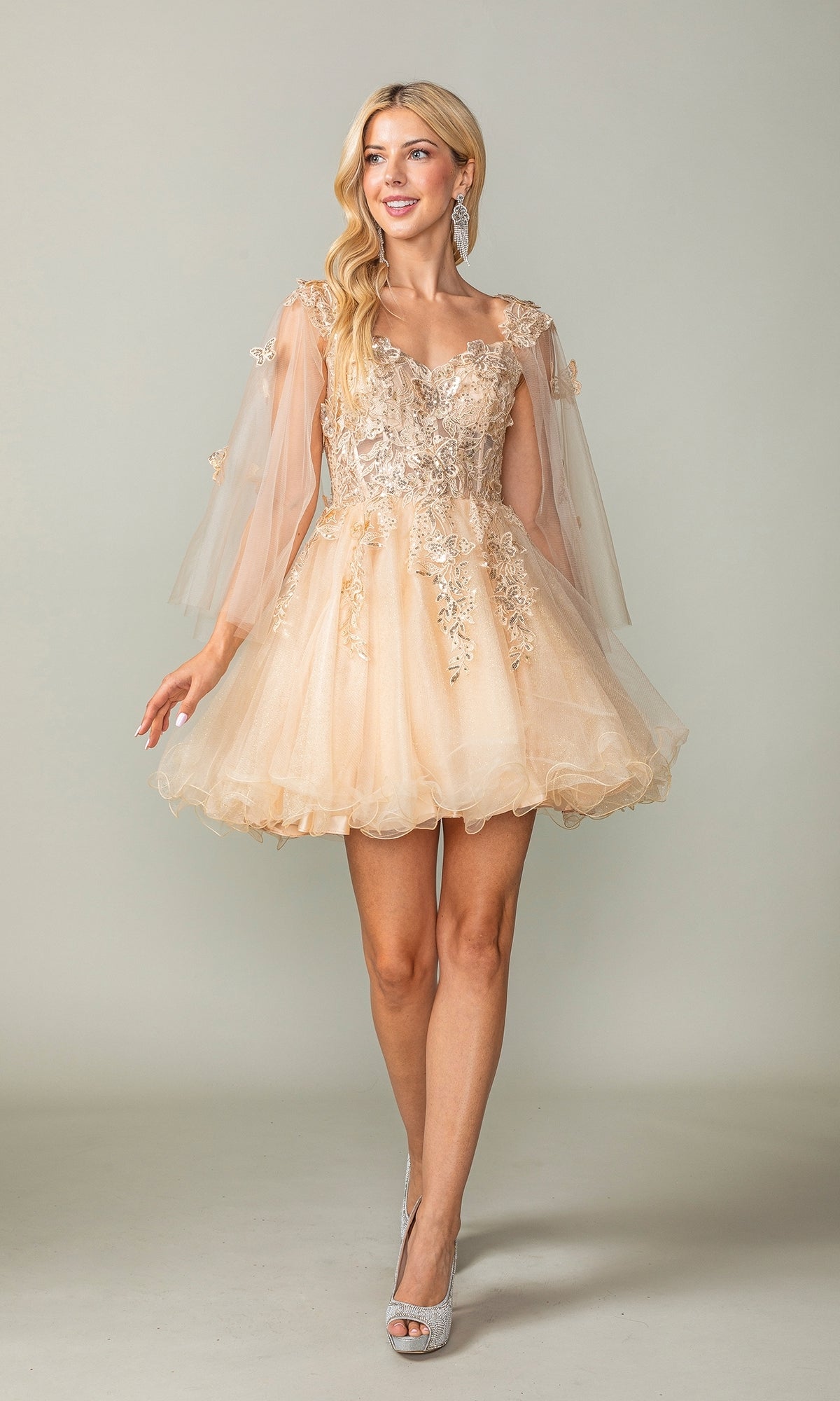 Butterfly-Cape Short A-Line Homecoming Dress 3393