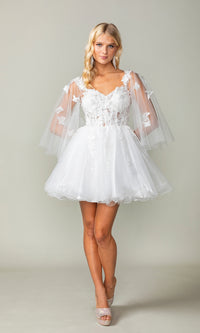 Butterfly-Cape Short A-Line Homecoming Dress 3393