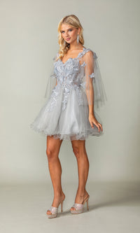 Butterfly-Cape Short A-Line Homecoming Dress 3393