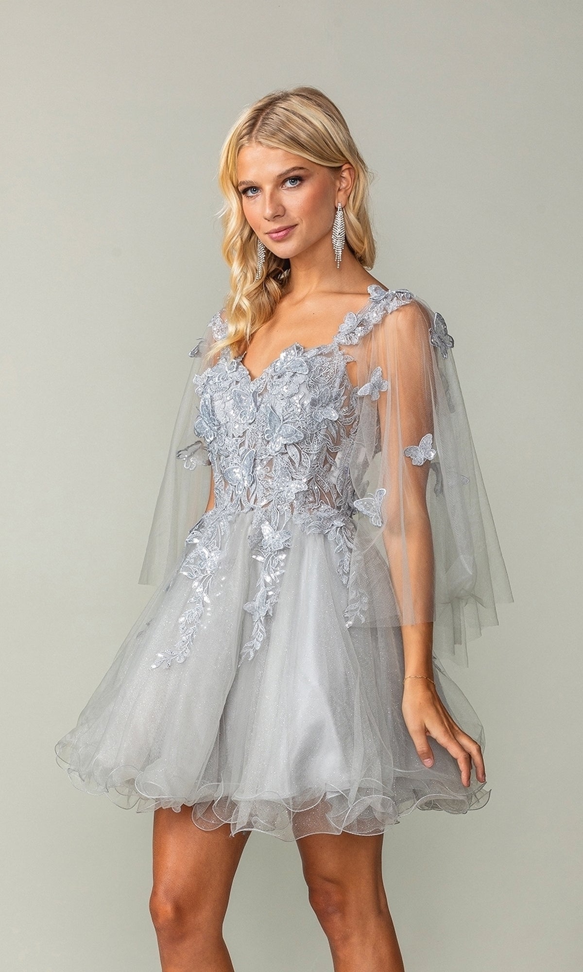 Butterfly-Cape Short A-Line Homecoming Dress 3393