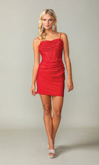 Cowl-Neck Short Glitter Homecoming Dress 3396