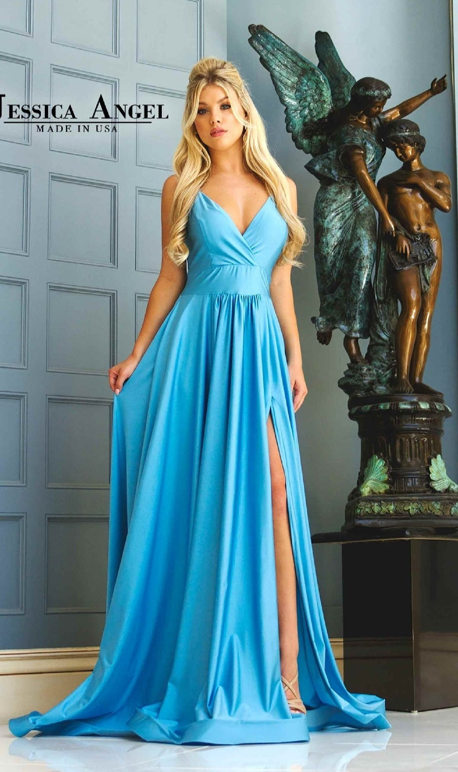 V-Neck Long A-Line Prom Dress: Jessica Angel 343