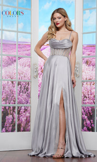 Sheer-Bodice Flowy Prom Dress: Colors Dress 3431