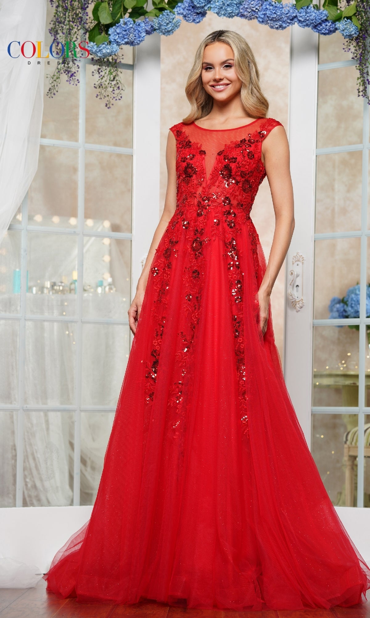 Embroidered Glitter Prom Ball Gown: Colors Dress 3472