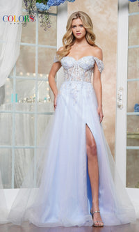 Off-Shoulder Glitter Tulle Prom Ball Gown: Colors Dress 3498