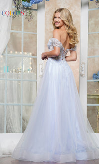 Off-Shoulder Glitter Tulle Prom Ball Gown: Colors Dress 3498