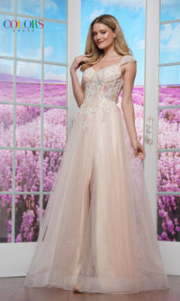 Off-Shoulder Glitter Tulle Prom Ball Gown: Colors Dress 3498