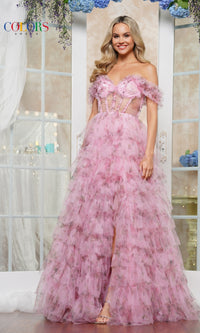 Ruffled Floral-Print Prom Ball Gown: Colors Dress 3504