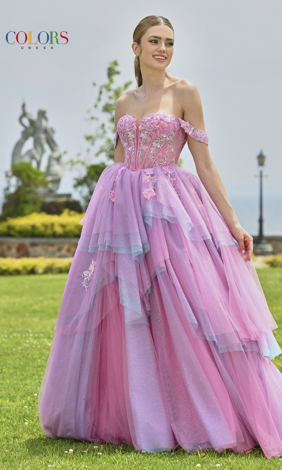 Multi-Color Glitter Tulle Prom Ball Gown: Colors Dress 3534