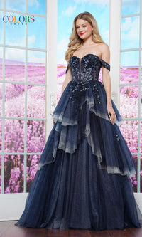 Multi-Color Glitter Tulle Prom Ball Gown: Colors Dress 3534