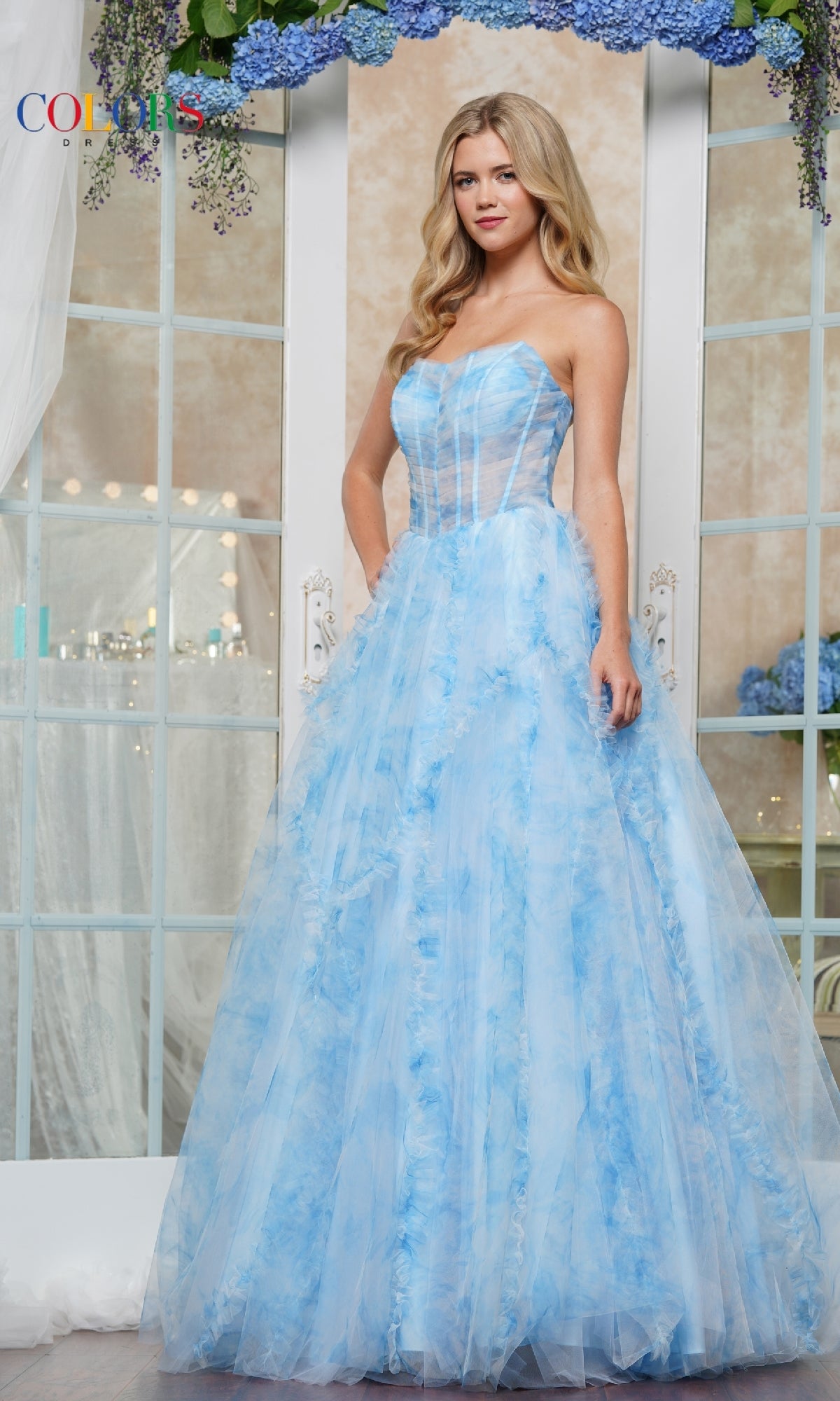 Floral-Print Prom Ball Gown: Colors Dress 3546