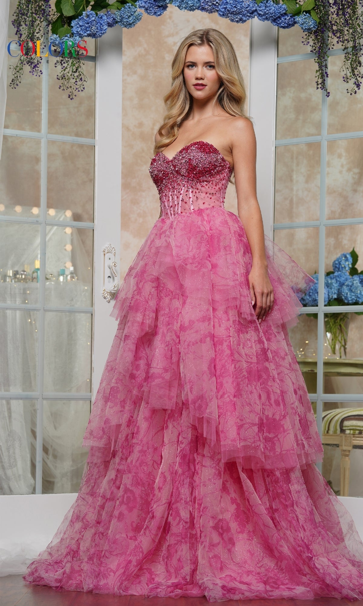 Strapless Print Prom Ball Gown: Colors Dress 3572