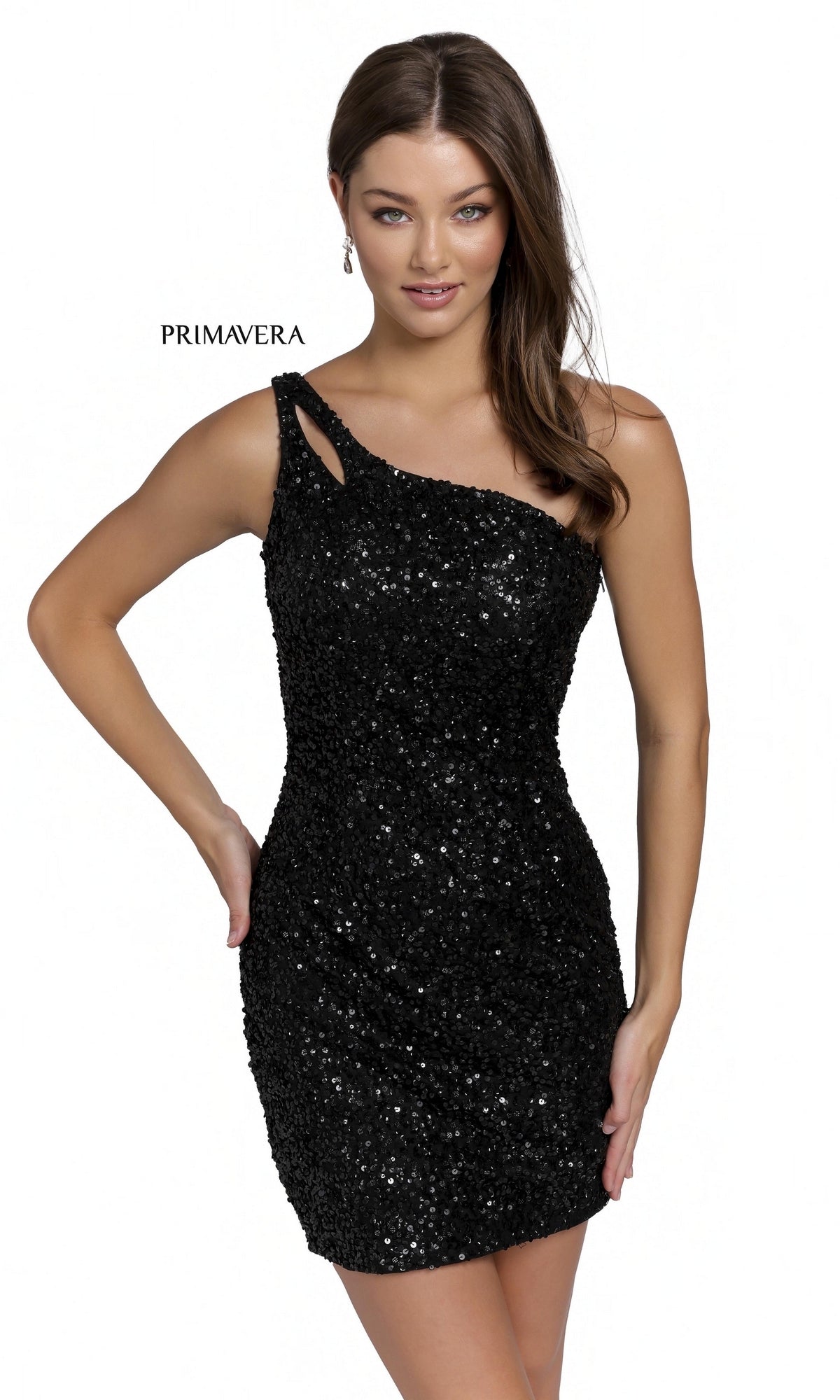 One-Shoulder Short Sequin Homecoming Dress 3573