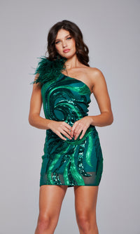 Jovani Feather Short Sequin Homecoming Dress 36713