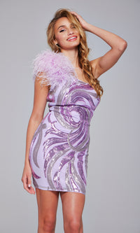 Jovani Feather Short Sequin Homecoming Dress 36713