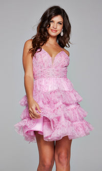 Jovani Short Pink Ruffled Homecoming Dress 36844