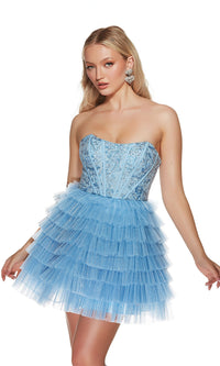 Alyce Short Strapless Tiered Homecoming Dress 3767