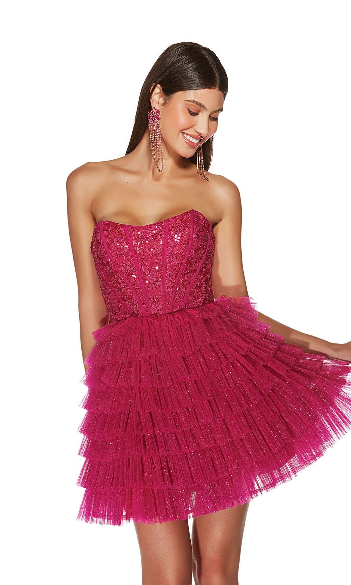 Alyce Short Strapless Tiered Homecoming Dress 3767