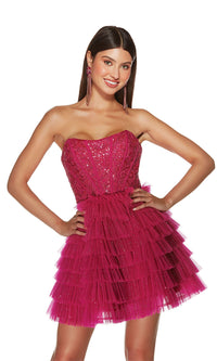 Alyce Short Strapless Tiered Homecoming Dress 3767